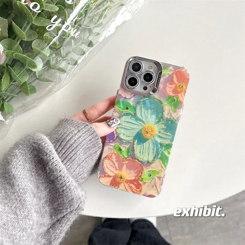 Spot Drill Oil Painting Flowers iPhone Case - Viexta