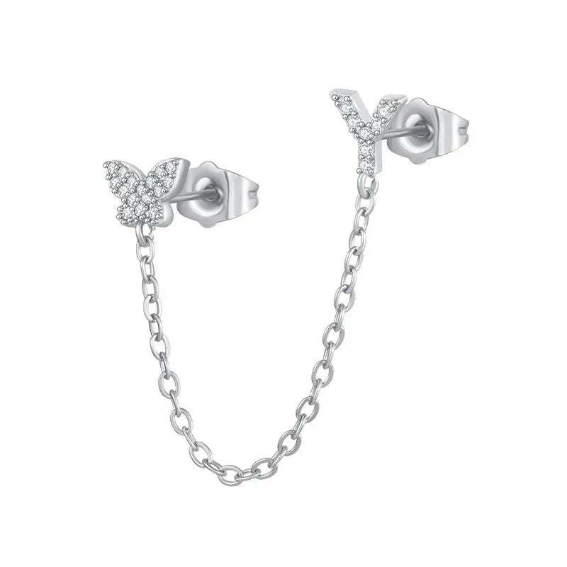Women's Zircon Butterfly Alphabet One Piece Stud Earrings - Viexta
