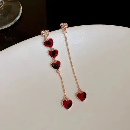 Silver Needle Asymmetric Diamond Love Chain Earrings - Viexta