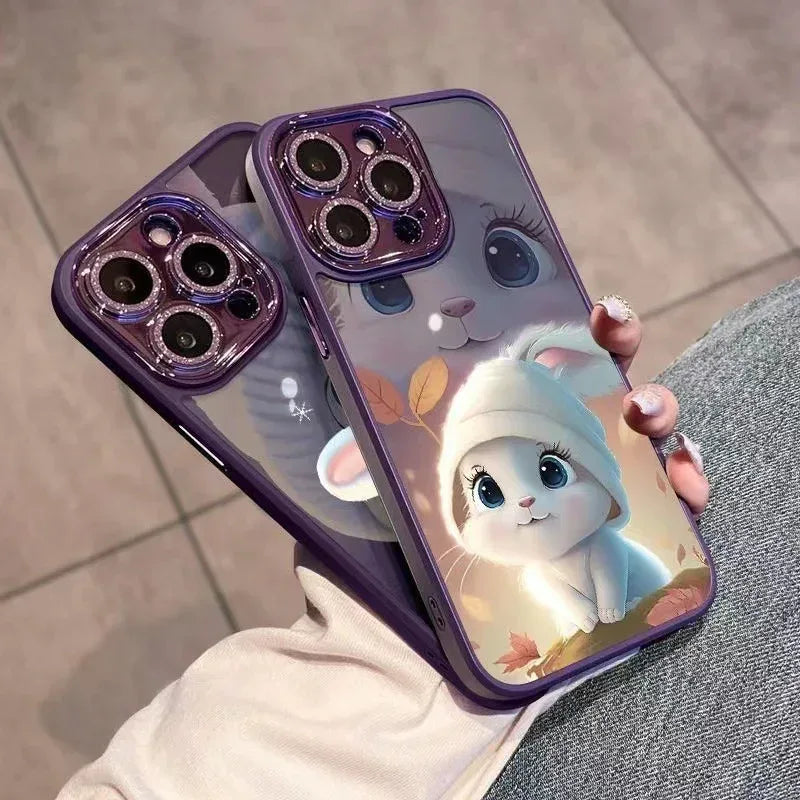 Hat Rabbit Glitter Lens Transparent Mobile iPhone Case - Viexta