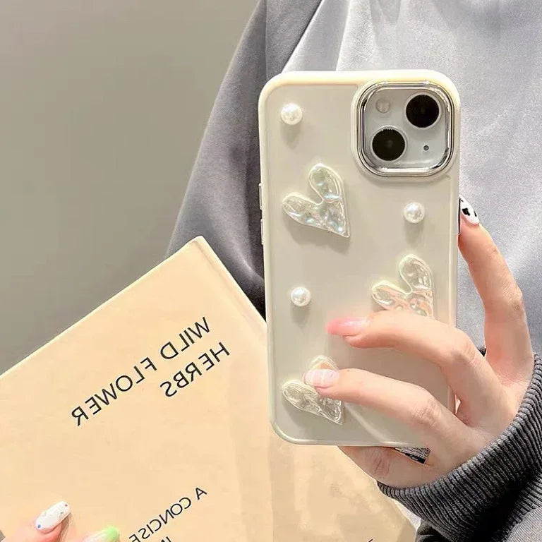 Milky White Pearl Pleated Heart Shell iPhone Case - Viexta
