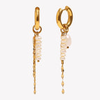 Stainless Steel Plated 18K Dold Pearl Chain Tassel Earrings