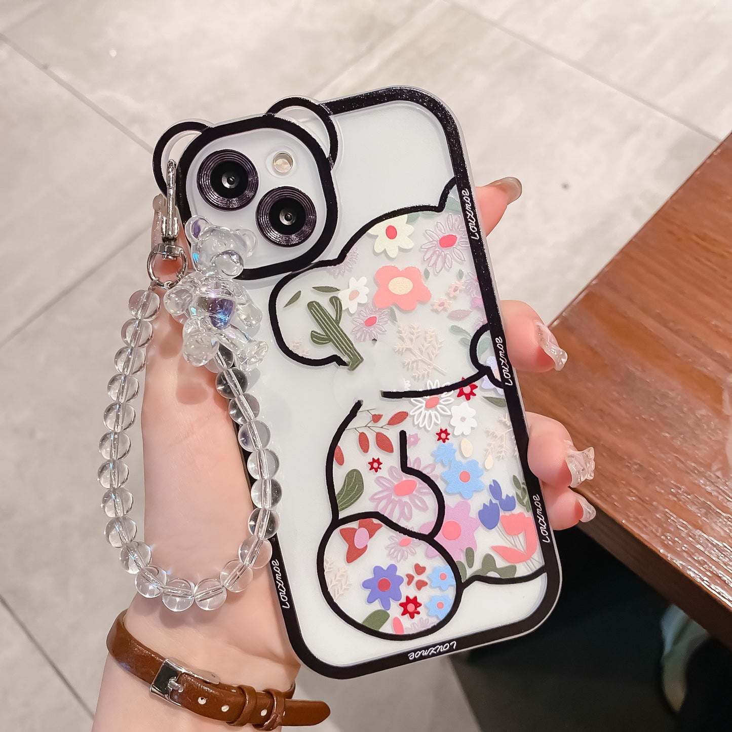 New iPhone Case Hanging Chain Cute Floral Bear