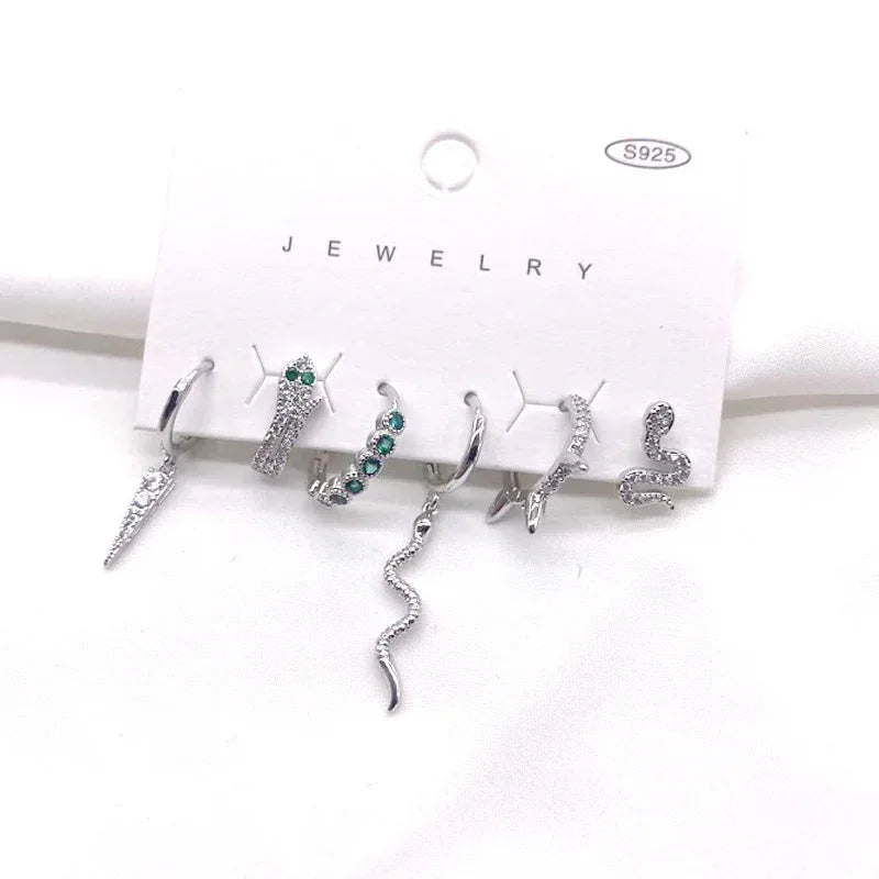 6piece Snake-like Earring Punk Set - Viexta