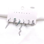 6piece Snake-like Earring Punk Set - Viexta