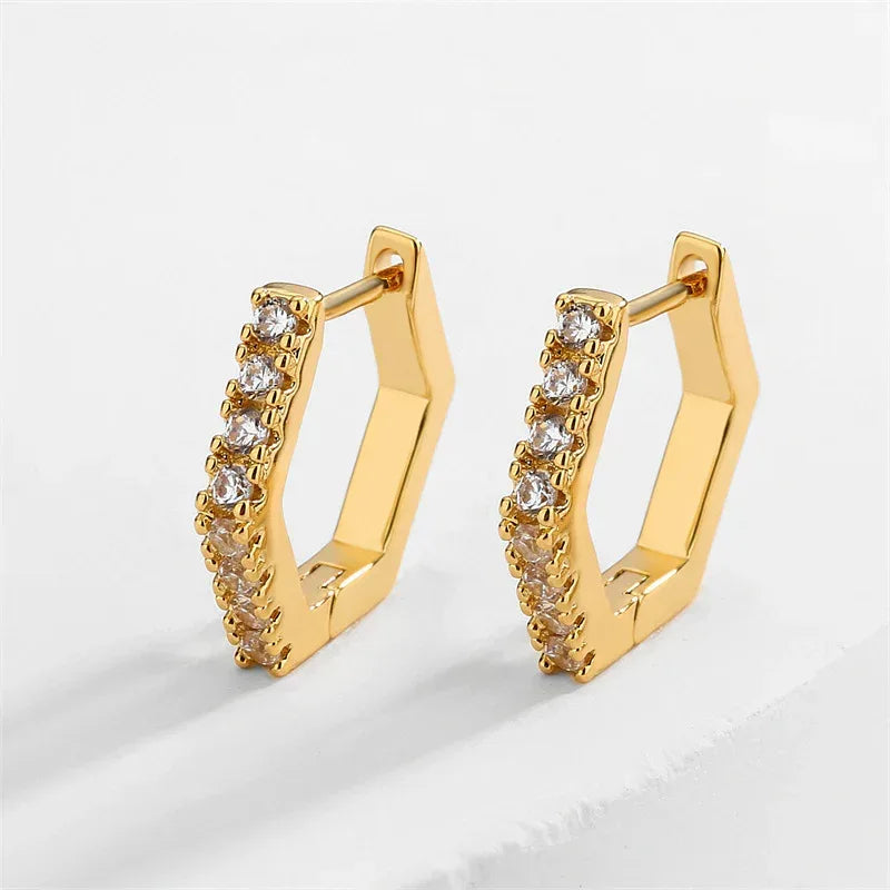 Hexagon Zircon-embedded Earrings - Viexta