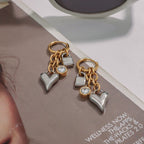 18K gold stainless steel heart-shaped zircon pendant earrings
