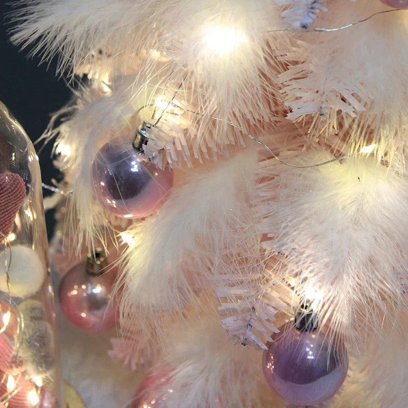 christmas-ornament-desktop-small-tree-christmas-tree-pink-feather-decoration-tree - Viexta