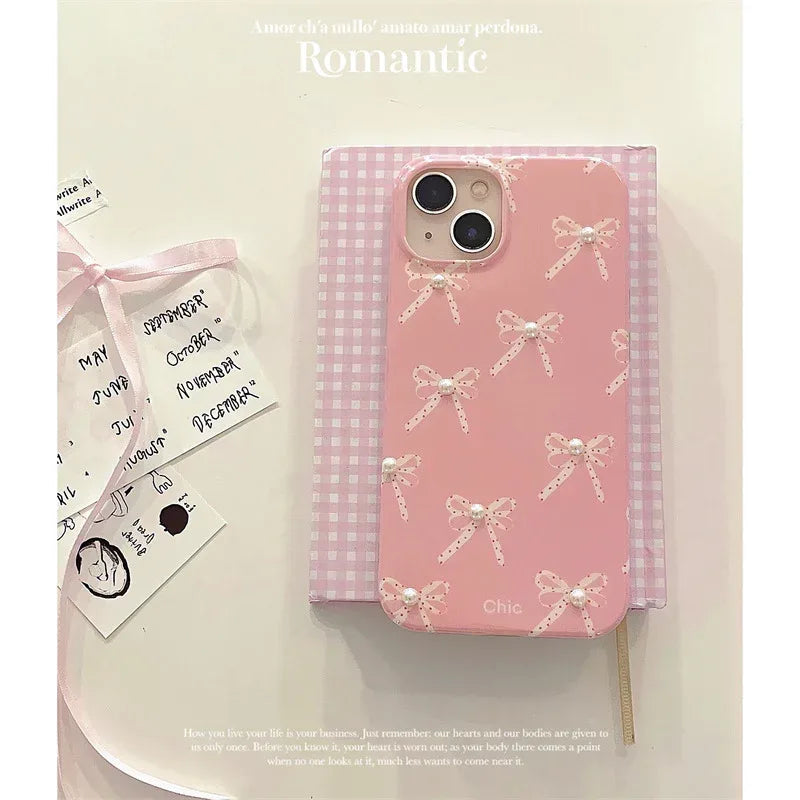 Girl Pearl Bow Stereo iPhone Case - Viexta