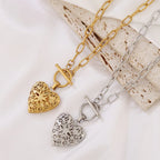 Stainless Steel Open Hollow Pattern Heart-shaped Necklace - Viexta