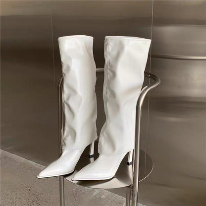 Patent Leather Pointed Toe Pantyhose Boots