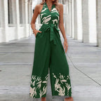 Printing Series Belt Halter Backless Jumpsuit - Viexta
