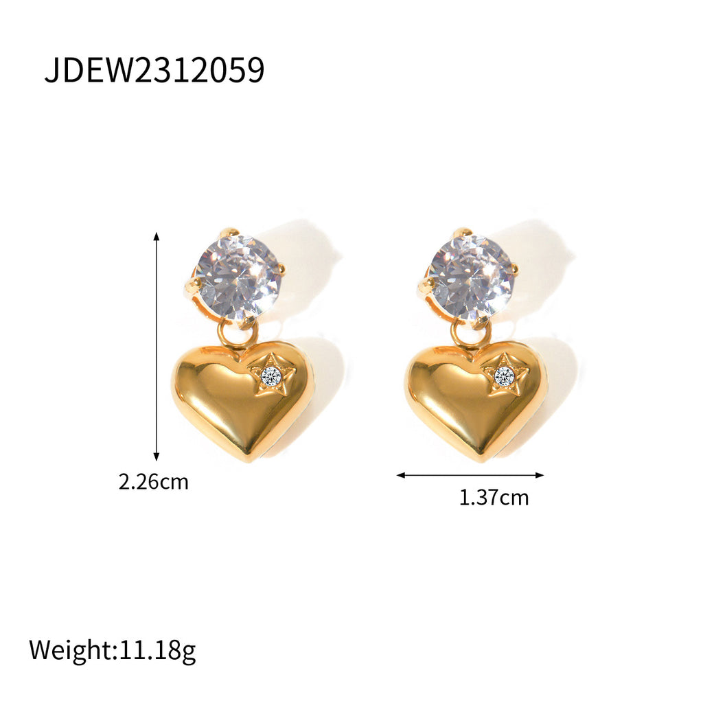 Stainless steel smooth zircon heart-shaped pendant earrings and accessories
