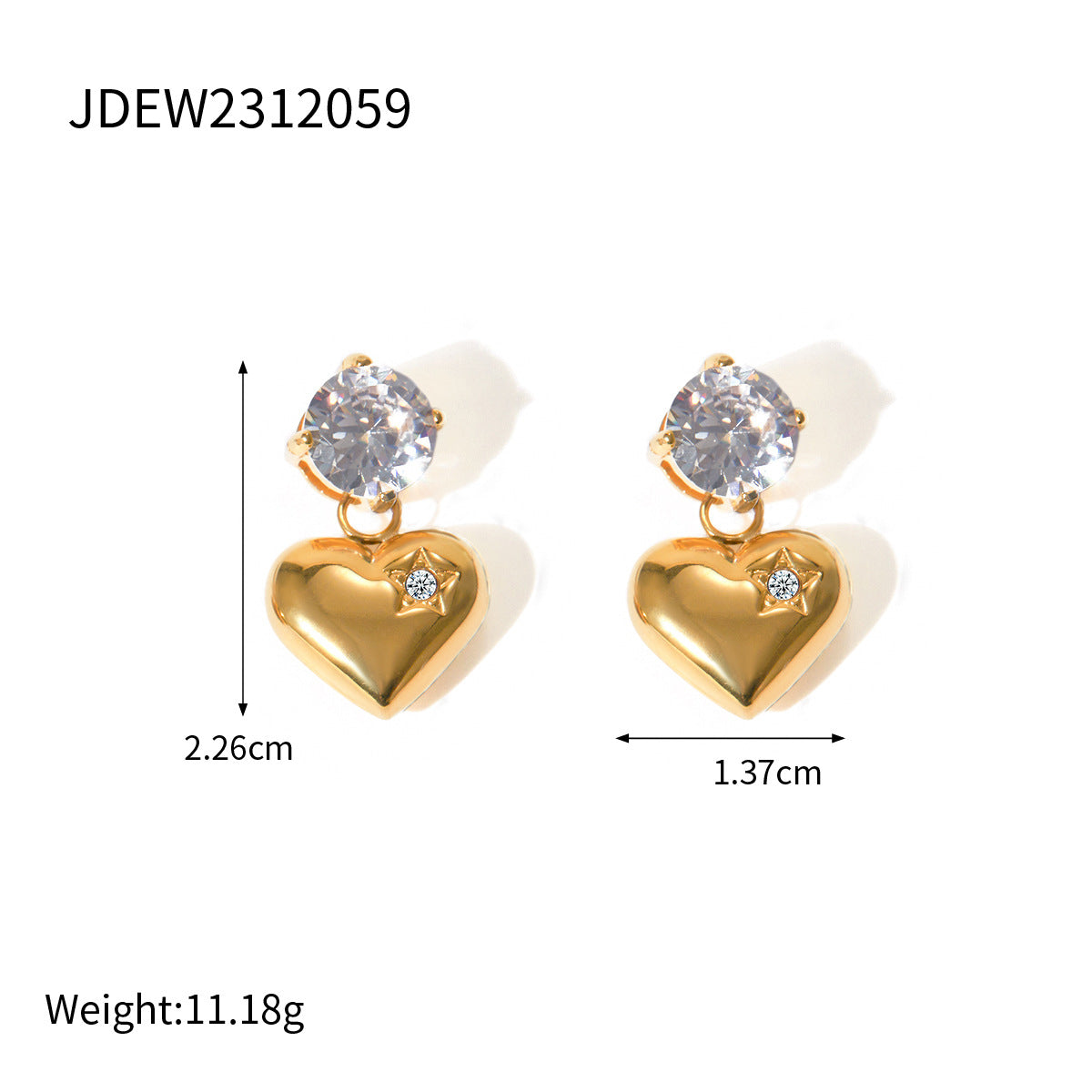 Stainless steel smooth zircon heart-shaped pendant earrings and accessories
