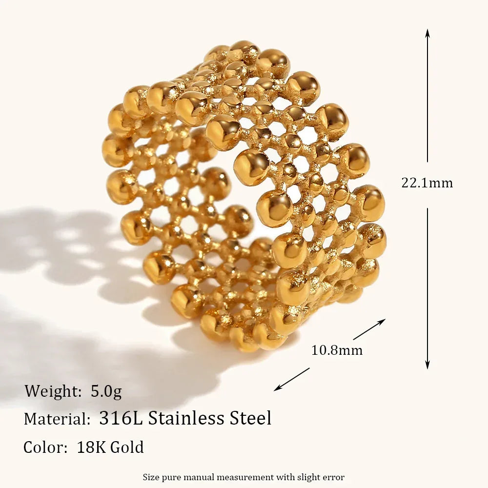 stainless-steel-small-beads-mesh-cross-arrangement-ring - Viexta