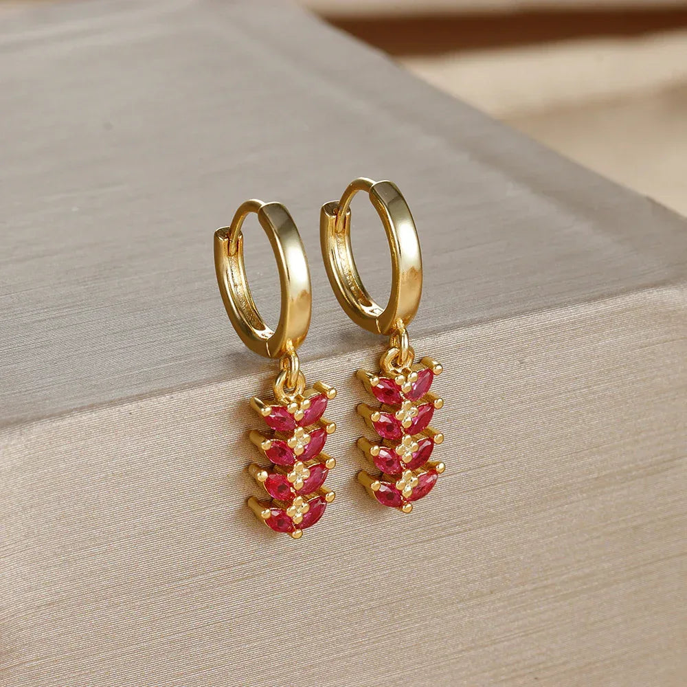 wheat-leaf-shaped-earring-zircon - Viexta