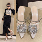 Rhinestone Pointed Toe Fashion Sandals - Viexta