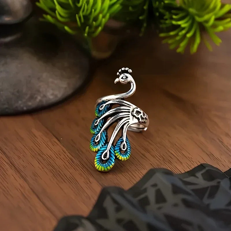 Peacock Shape Open Ring - Viexta