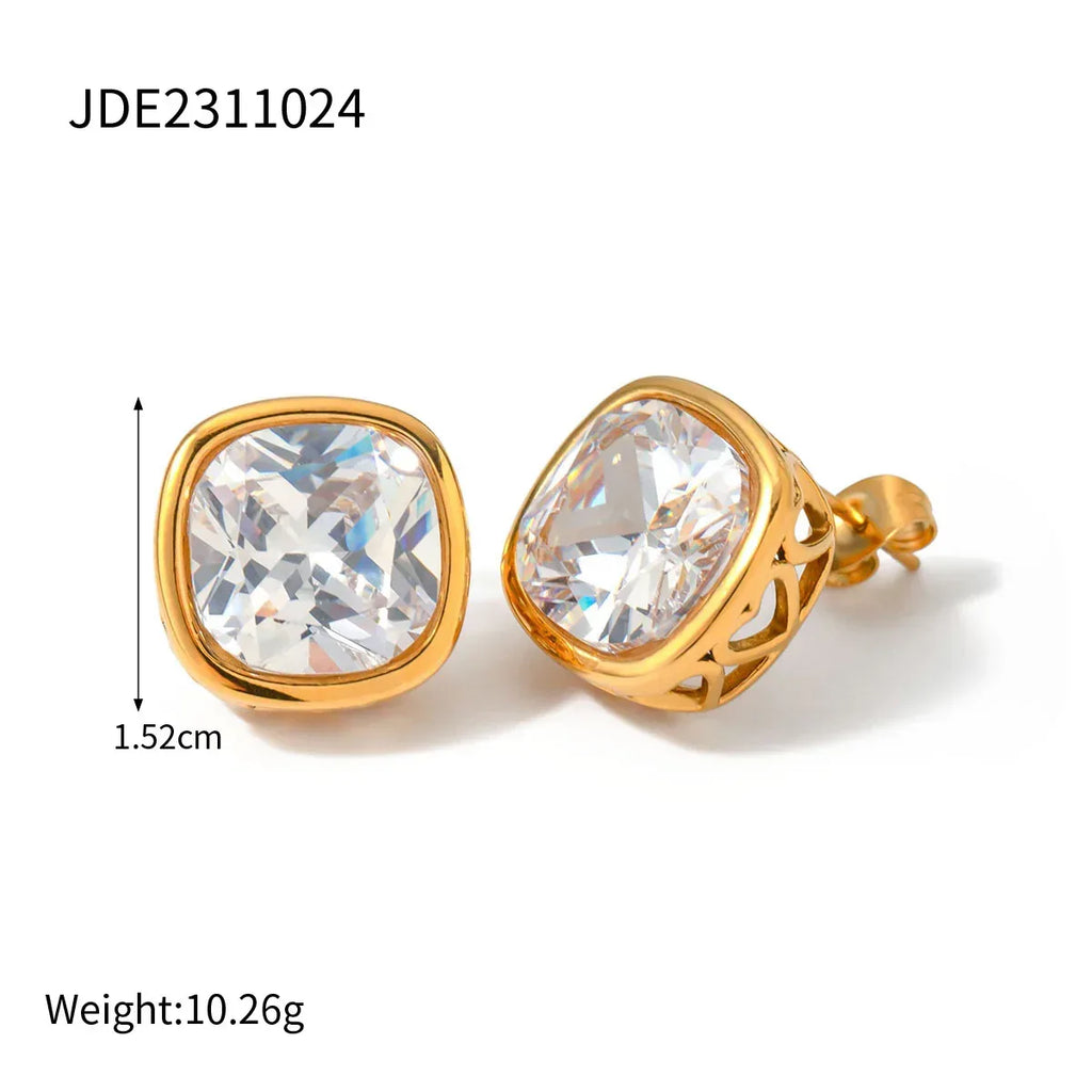 Queen Square Inlaid Zircon Stud Earrings/Neckpiece - Viexta