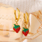 Minimalist Strawberry & Pineapple Pendant Earrings
