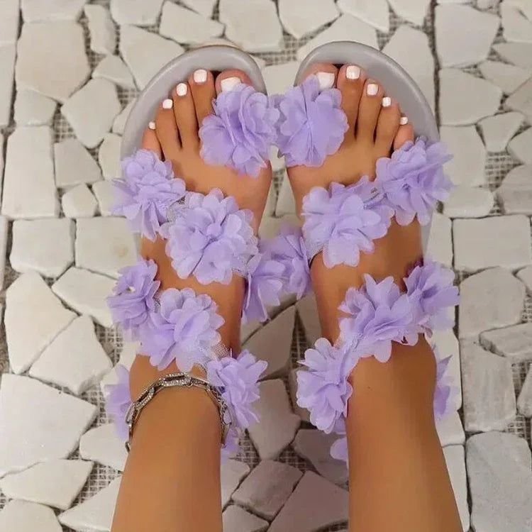 Roman Floral Flat Sandals - Viexta