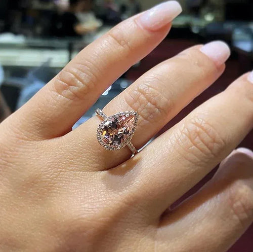 18K Rose Gold Plated Pink Crystal Ring - Viexta