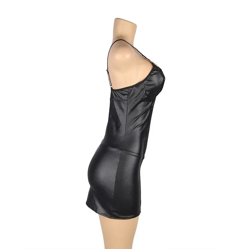 european-and-american-plus-size-lingerie-lace-leather-transparent-tempting-slip-nightdress - Viexta