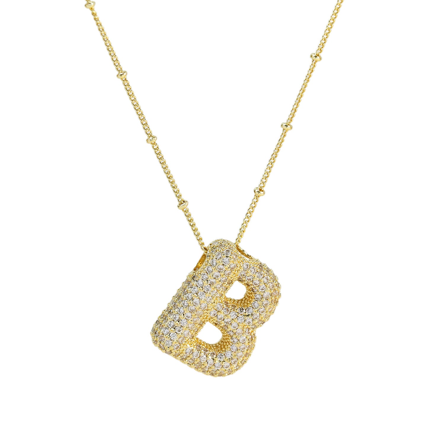 Brass Zircon Bubble Letter Pendant Necklace