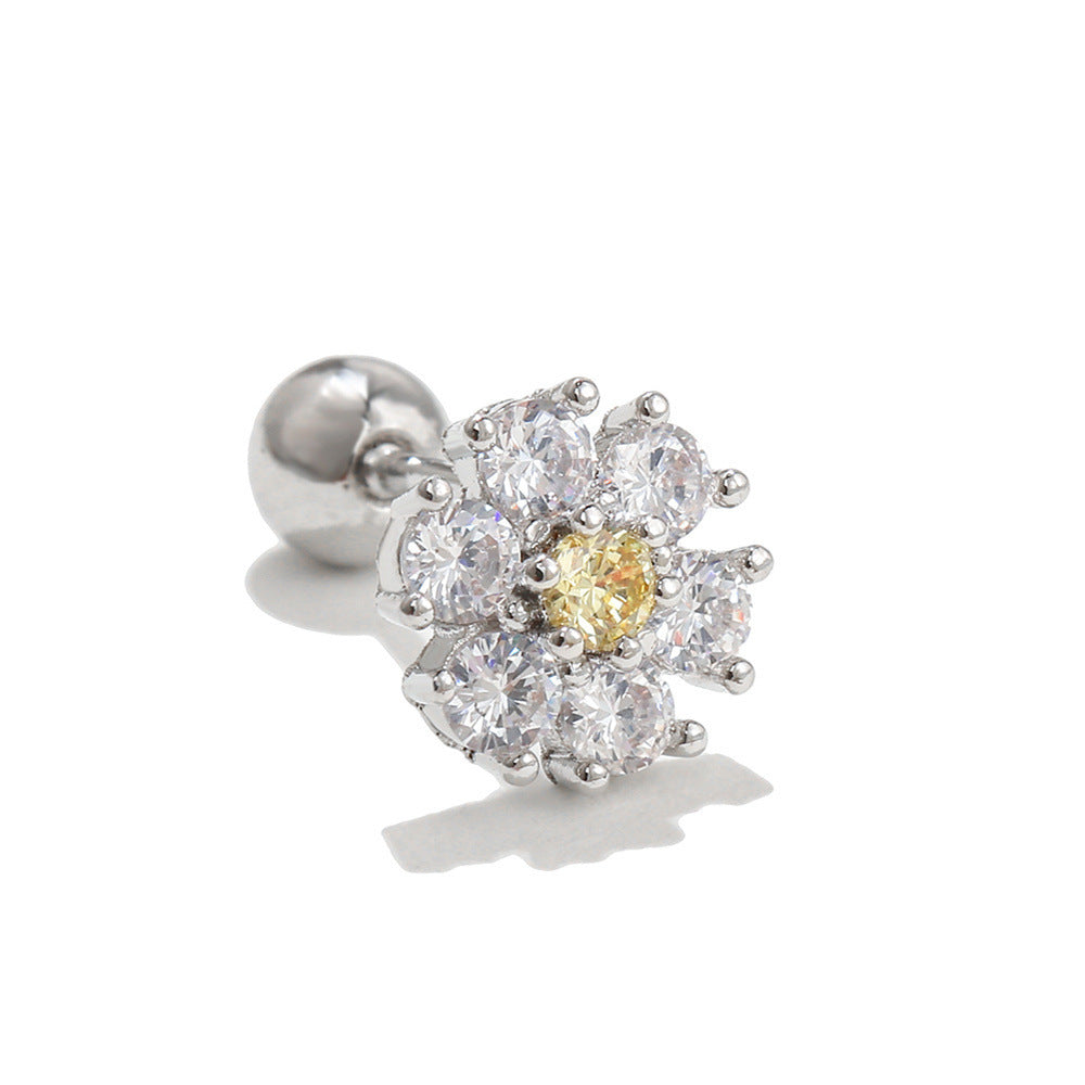 18k Pastoral Retro Two-tone Flower Stud