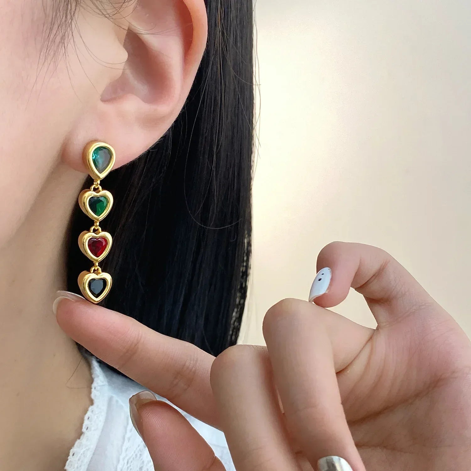 Exquisite Heart Pendant Tassel Ear Clips Luxury Earrings - Viexta