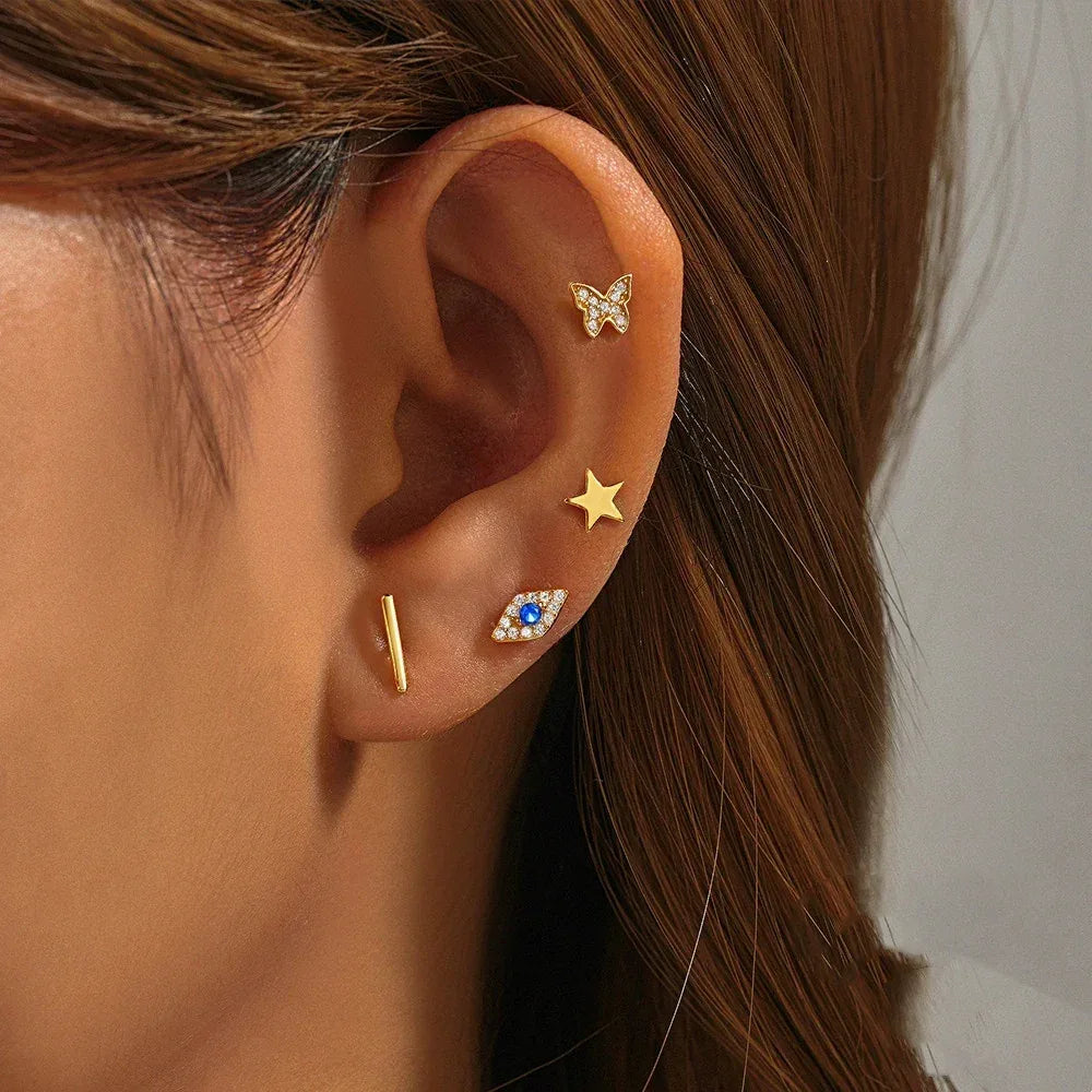 925 Sterling Silver Butterfly Star Devil's Eye Set - Viexta