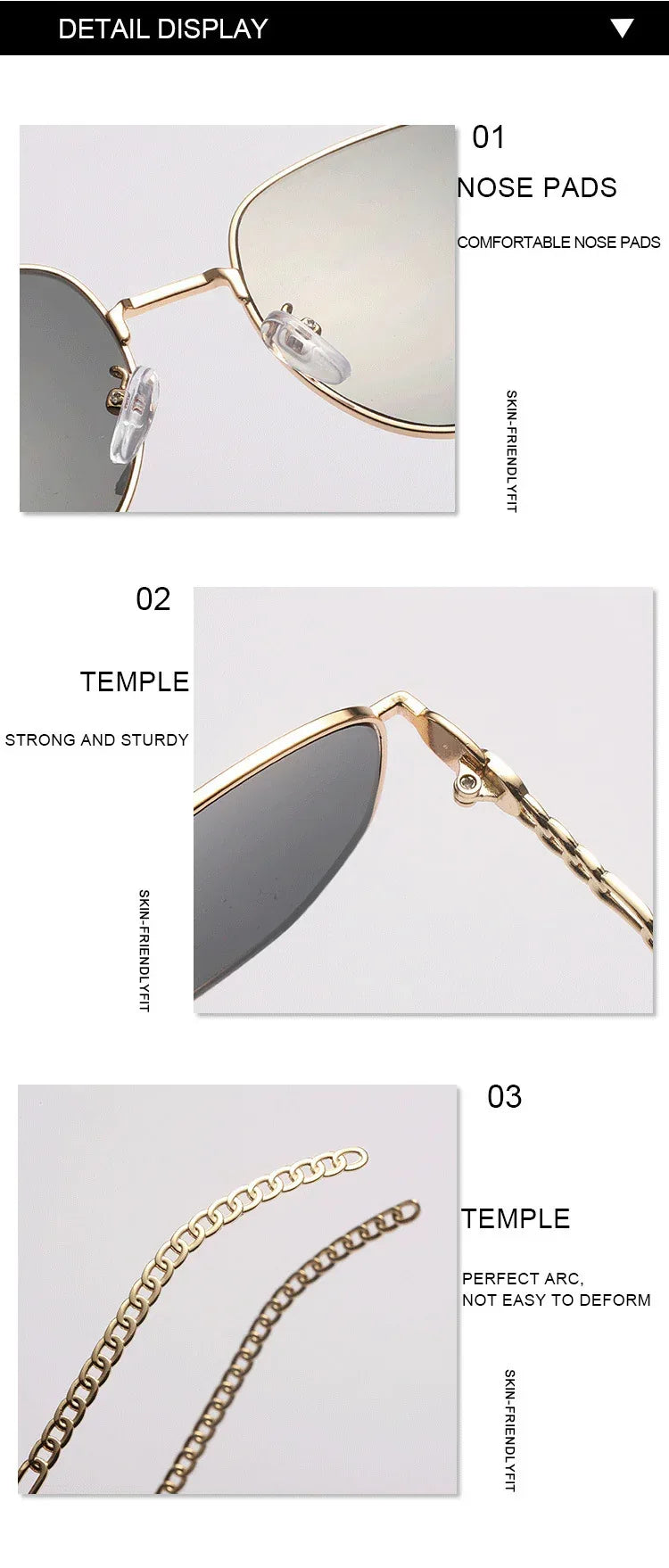 Oval Frame Metal Chain Sunglasses - Viexta