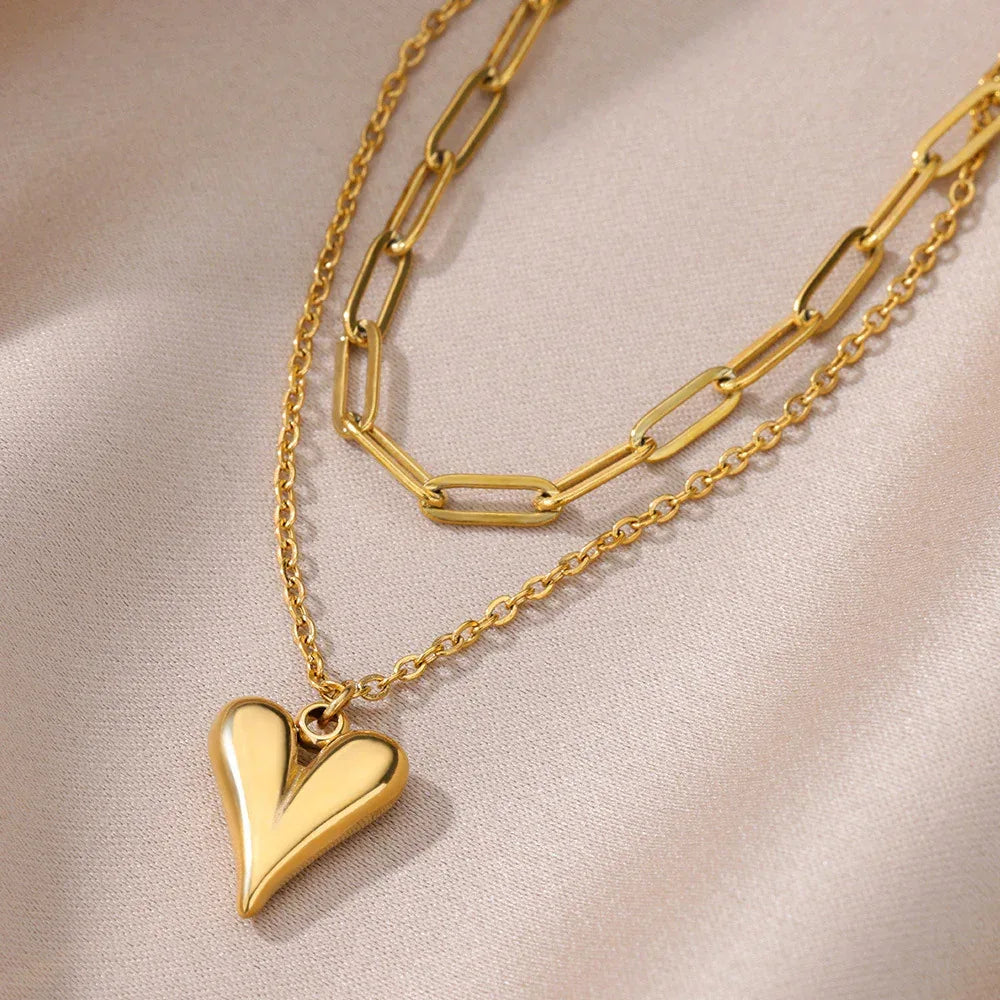 Golden Love Double-layer Necklace - Viexta