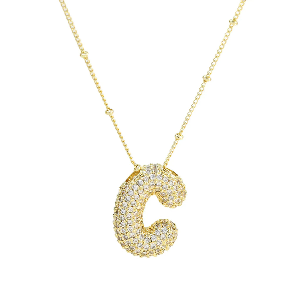 brass-zircon-bubble-letter-pendant-necklace - Viexta