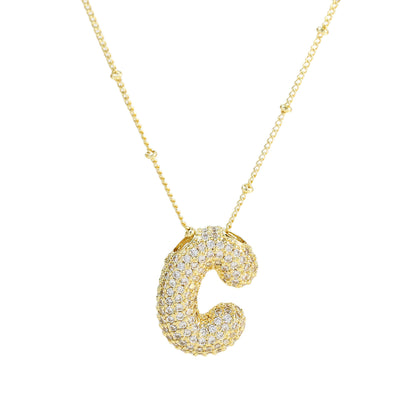 Brass Zircon Bubble Letter Pendant Necklace