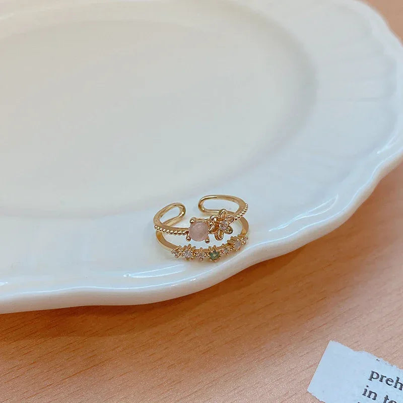 Micro Set Crystal Zircon Pearl Ring - Viexta