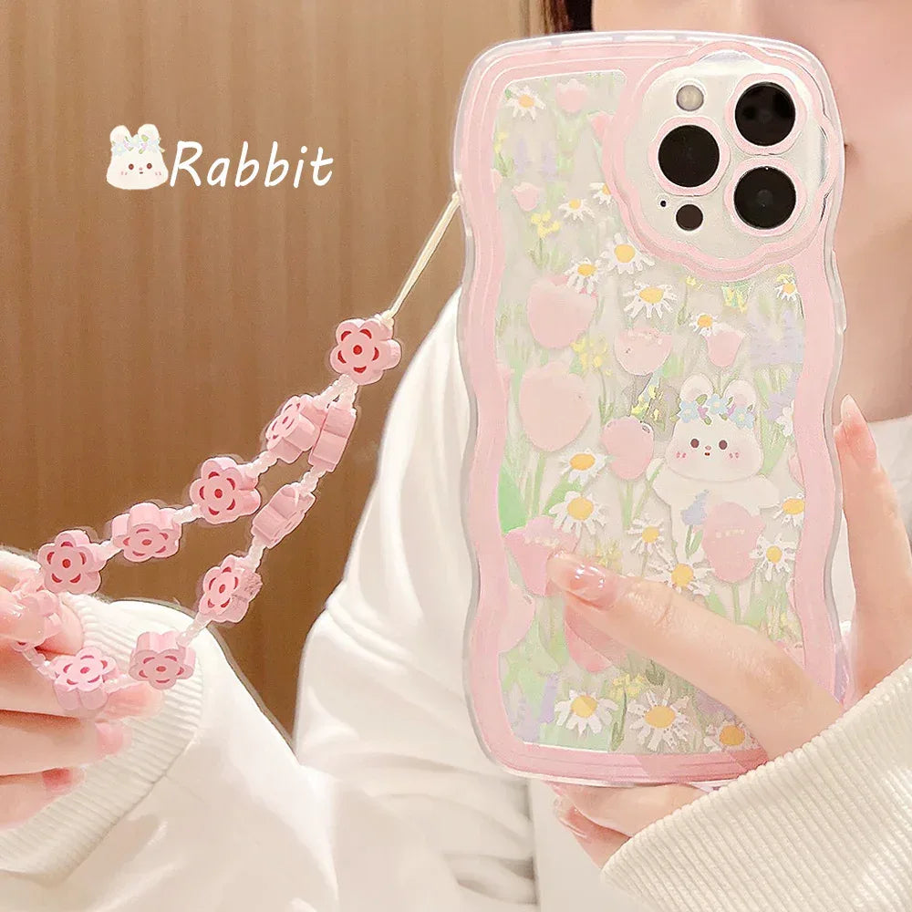 Wavy-edge Flower Bunny Silicone iPhone Case - Viexta