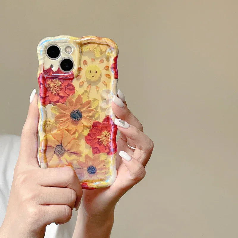 Blue Light Oil Painting Flower Spring Korean iPhone Case - Viexta