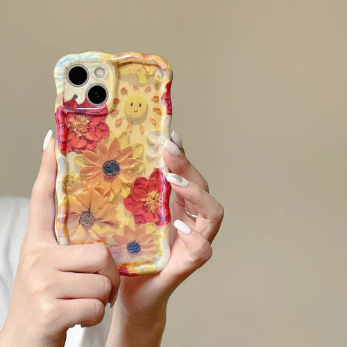 Blue Light Oil Painting Flower Spring Korean iPhone Case - Viexta