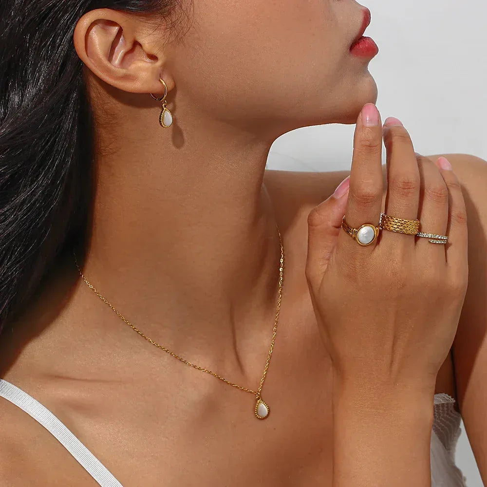Minimalistic Water Drops Opal Necklace Set - Viexta