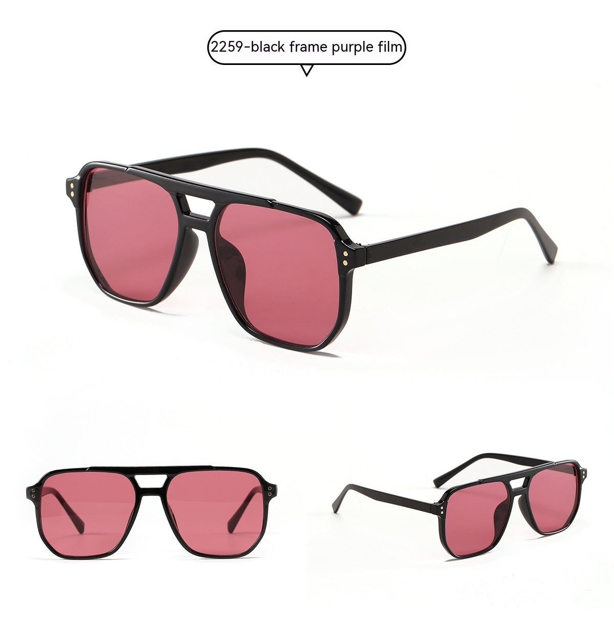 Square Double Beam Fashion Black Sunglasses