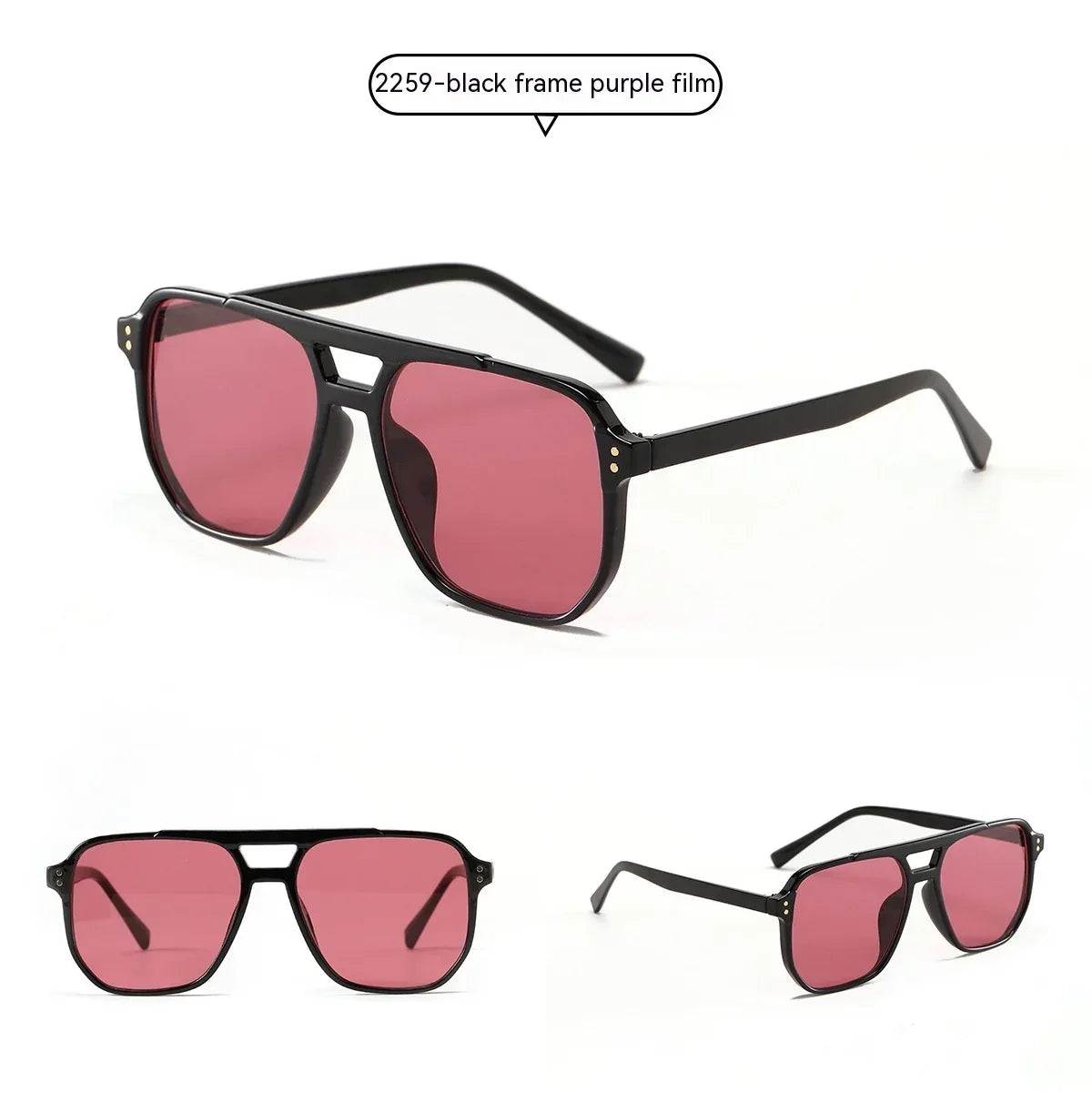 square-double-beam-fashion-black-sunglasses - Viexta