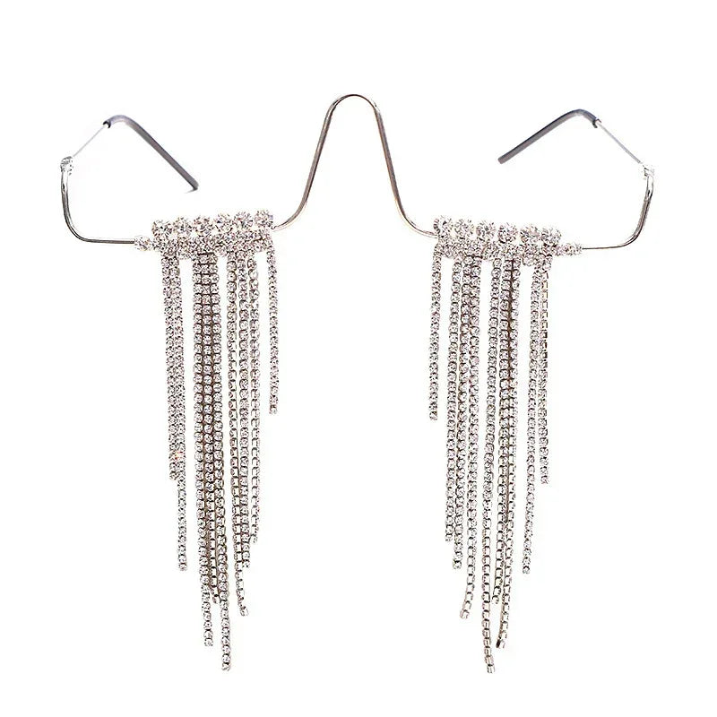 Frameless Metal Long Diamond Pendulum Glasses - Viexta