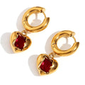 Stainless Steel Peach Heart Zircon Earrings - Viexta