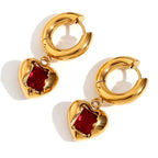 Stainless Steel Peach Heart Zircon Earrings - Viexta