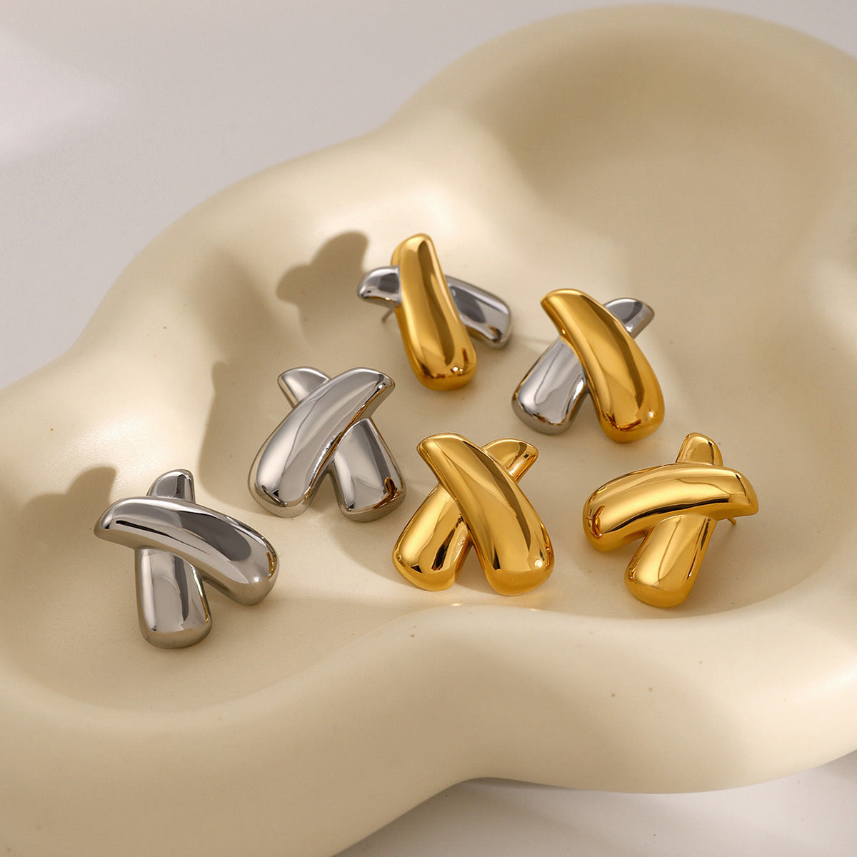 18K Gold Stainless Steel X-shaped Earrings