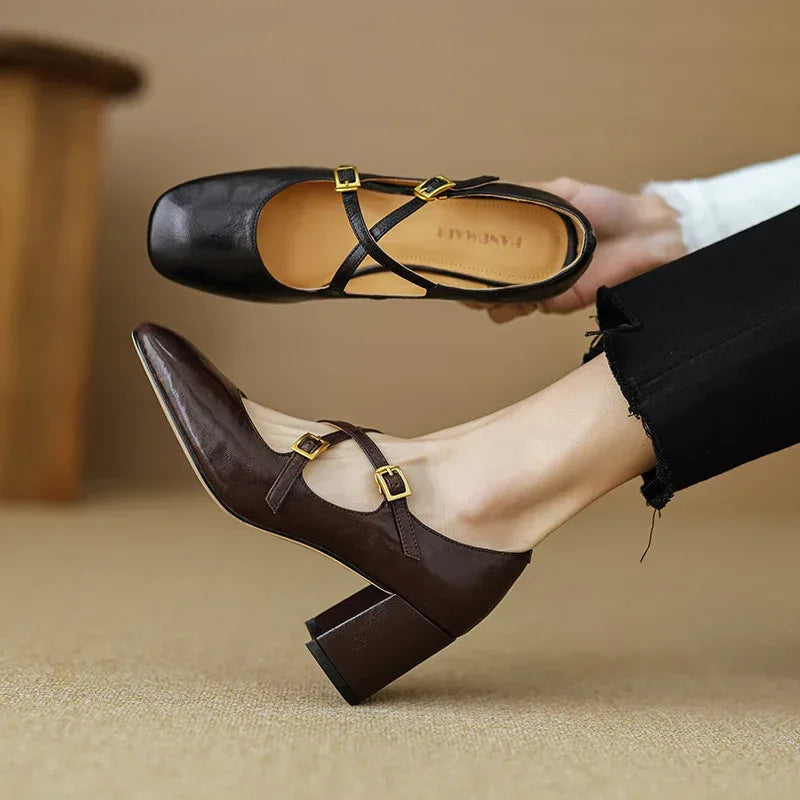 Super Textured Cross-strap Mary Jane Heels - Viexta
