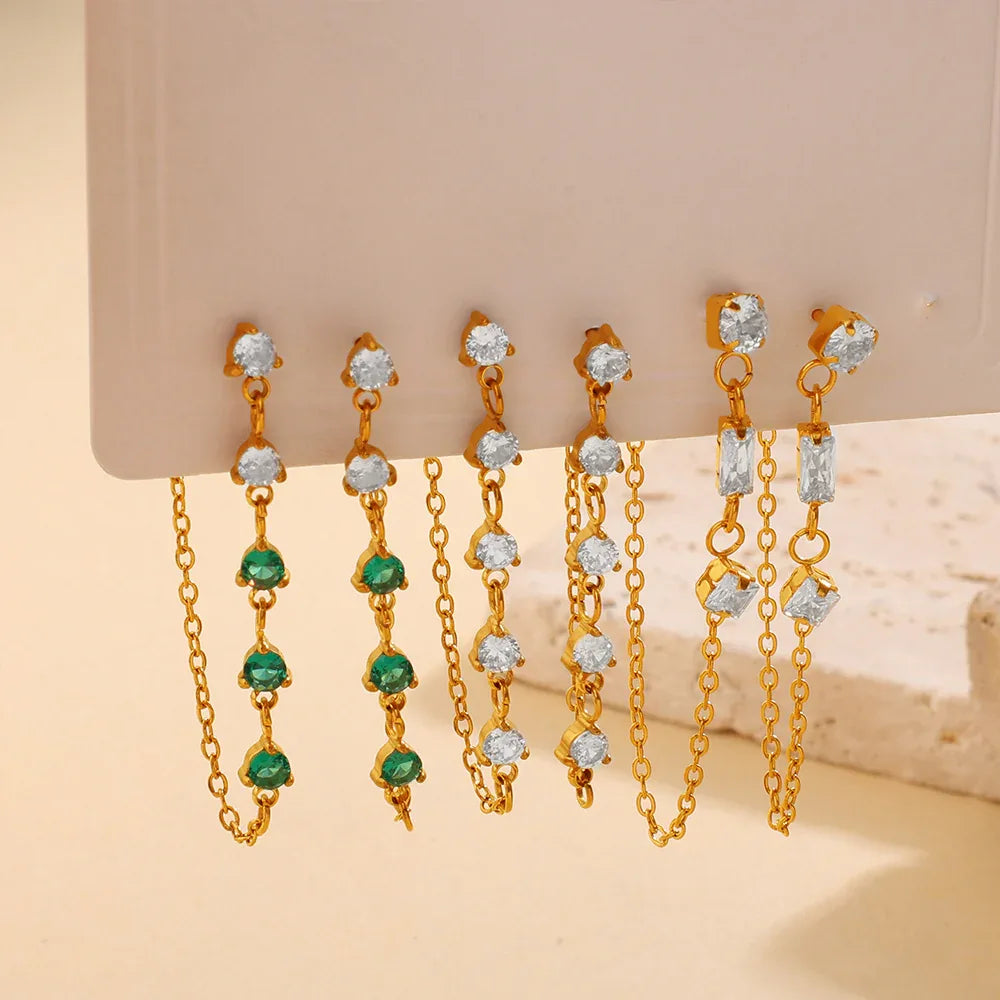 Zircon Inlaid Pendant Earrings