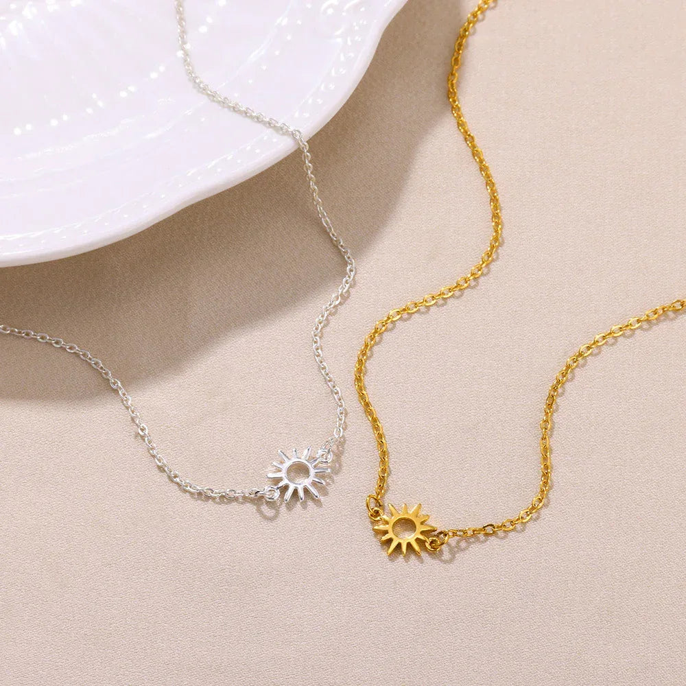 sun-hollow-pendant-18k-gold-stainless-steel-necklace-bracelet - Viexta