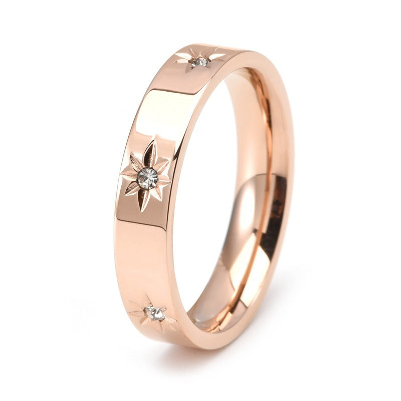 Stainless Steel Five-pointed Star Inlaid ZirconRing